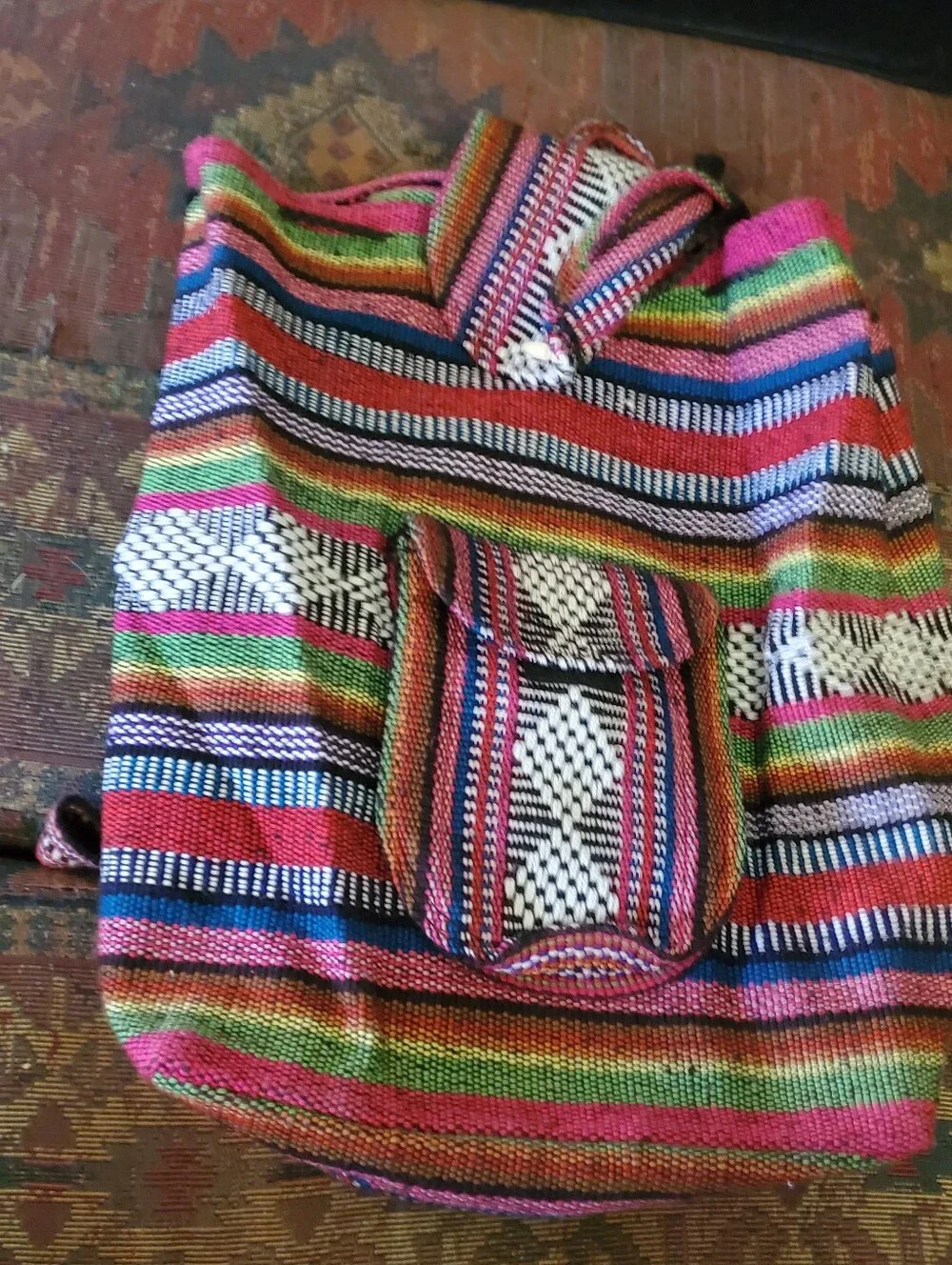 Colorful Striped Woven Women's Backpack - Multicolor D
